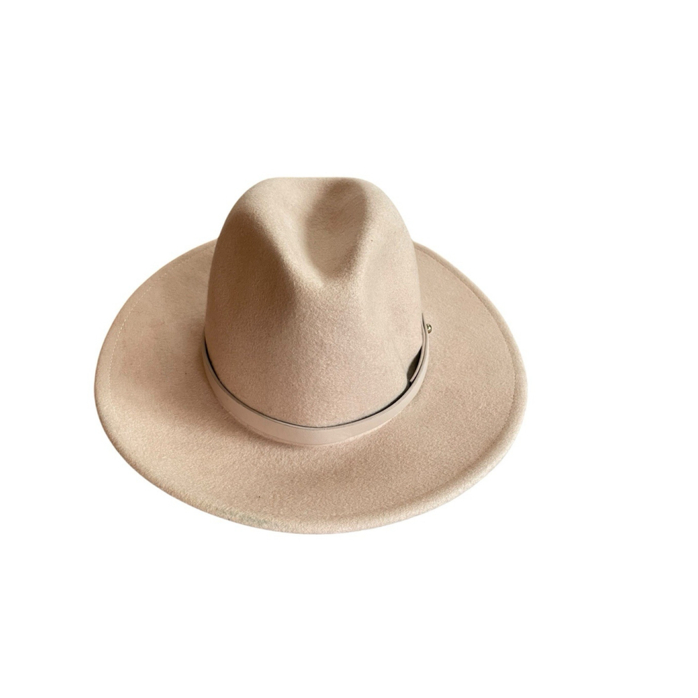 Free People Wythe Leather Band Tan Wool Felt Hat Boho Western Fedora Modern